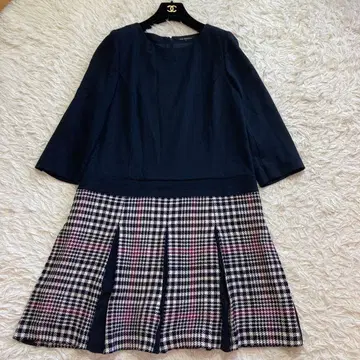 컨디션 최상 23구 플리츠 원피스 46 빅 사이즈 7부 소매 도킹