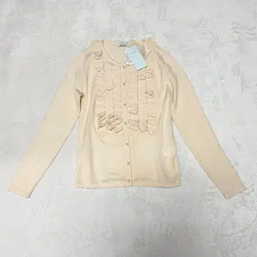 미사용 택 포함   펄 버튼 프릴 울 가디건