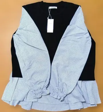 택 포함 새상품 INGNI 셔츠 도킹 니트 크로스 스트라이프 블루 M