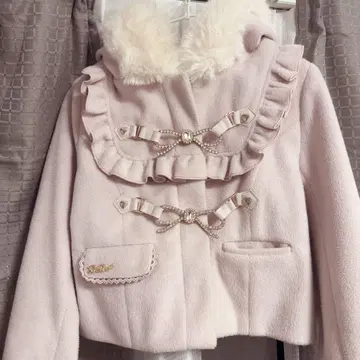 리즈리사 비쥬 리본 숏 후드 코트 핑크