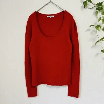 일본제 Lui Chantant 울 100% 리브 니트 빨간색 38