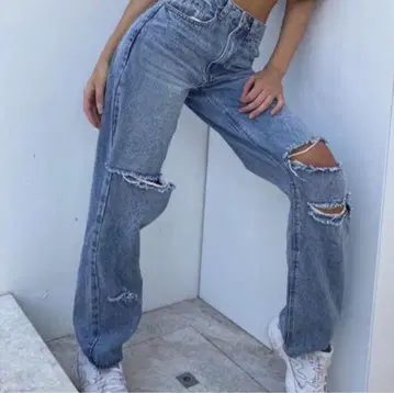 타이거 미스트 데미지 와이드 데님 청바지 S 사이즈