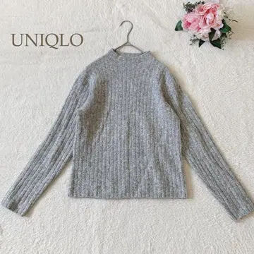 유니클로 긴팔 리브 니트 하이넥 스웨터 그레이 M