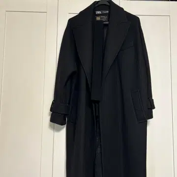 자라 MANTECO 벨티드 울 롱 코트 블랙