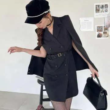 loyalparty 케이프 슬리브 원피스 블랙