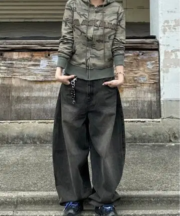 [ 지하 플러스 ] 슈퍼 배기 데님 팬츠