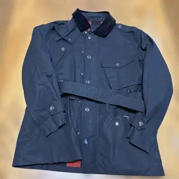 D/him. 블랙 트렌치코트 오일 코튼 코듀로이 카라 부착