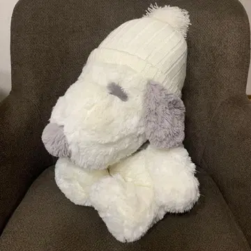 스누피 BIG 봉제 인형 화이트 니트 모자