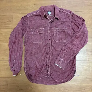 MOMOTARO JEANS 버건디 샴브레이 셔츠 40