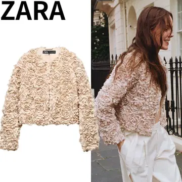 ZARA 자라 꽃무늬 텍스처 크롭 자켓 S