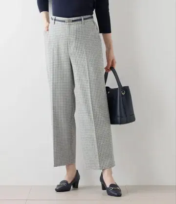 뉴요커 컴팩트 체크 센터 프레스 와이드 팬츠