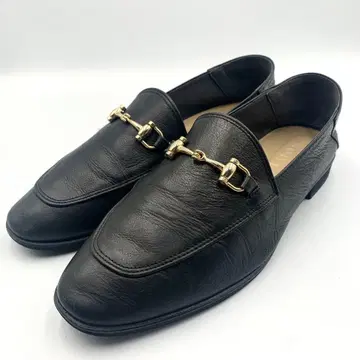 루탈론 비트 로퍼 가죽 블랙 U칩 아몬드 토 와이드 힐