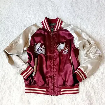 [ L 사이즈 ] 일심여경 스카잔 용 잉어 자수 크림슨 금 일본풍 패턴