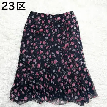 새상품급 23KU 23 롱 스커트 실크 꽃무늬 36 S 핑크