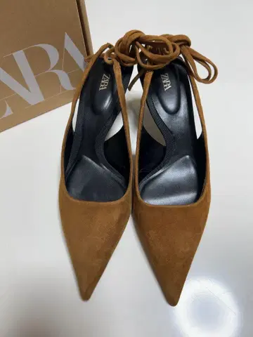 새상품 [ ZARA ] 가죽 슬링백 레이스업 슈즈 브라운 35사이즈