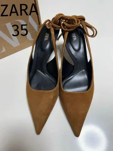 새상품 [ ZARA ] 가죽 슬링백 레이스업 슈즈 브라운 35사이즈