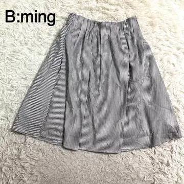 B:ming 그레이&화이트칼라 스트라이프 패턴 플레어 스커트