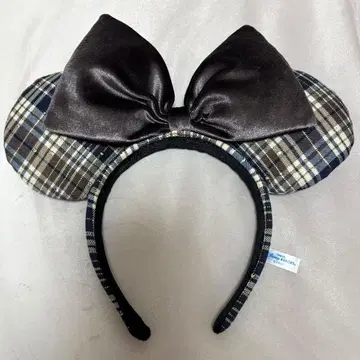 디즈니 머리띠 체크 무늬 브라운 미니