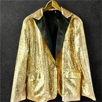 [ 한 번 착용 ] 남성용 골드 스팽글 블레이저 XL