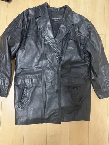 CHAMP'S 블랙 가죽 롱 코트