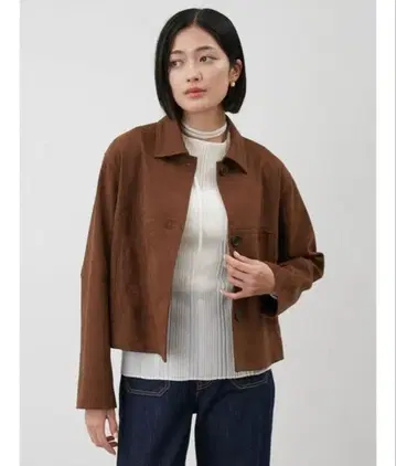 미라 오웬/숏 기장 스탠드 칼라 리사 스웨이드 블루종