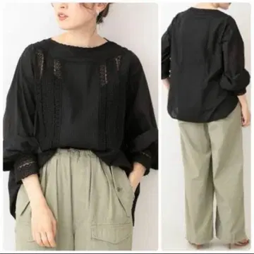 이에나 22SS 코튼 보일 레이스 블라우스 블랙