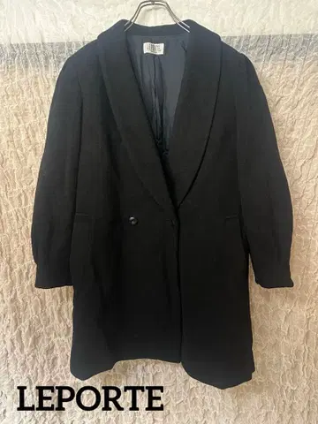 LEPORTE 블랙 더블 브레스트 피 코트