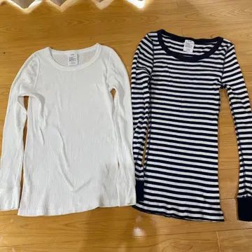 HYKE 리브 편직 T셔츠 2색 세트 화이트 보더