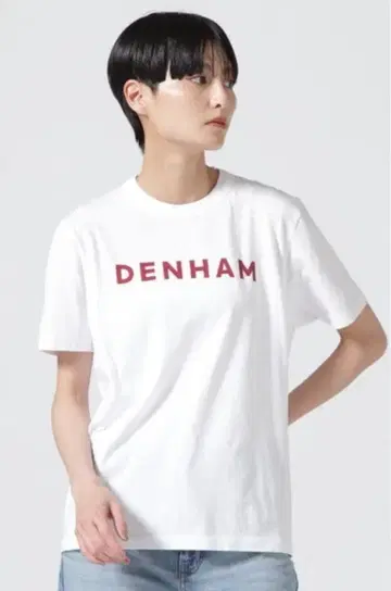 [ 미사용 새상품 ] DENHAM 덴함 여성용 화이트 로고 T셔츠