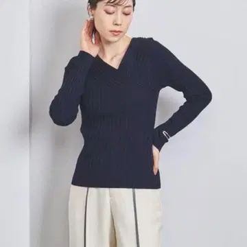 유나이티드 애로우즈 W/P 핏 리브 크로스 니트 V넥