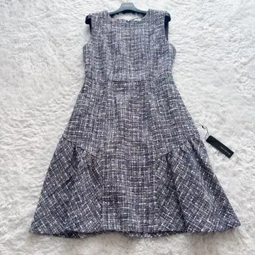 새상품급 폭시 트위드 원피스 티어드 슬리브리스 40 블루