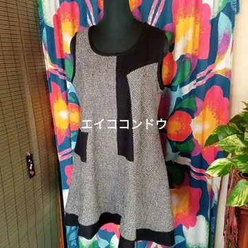 슬리브리스 튜닉 블랙 화이트 체크