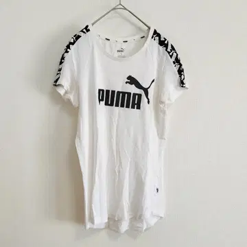 PUMA 반팔 T셔츠 M 화이트 빅 로고 어깨 테이프 디자인