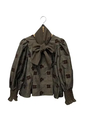 미사용품 M'S GRACY 블라우스 38 브라운 꽃무늬 체크