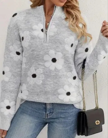 새상품 꽃무늬 지퍼 니트 스웨터 유럽풍
