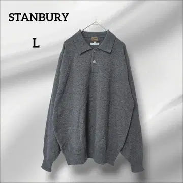 새상품급 스탠발리 피케 셔츠 니트 긴팔 그레이 램스울 100% L
