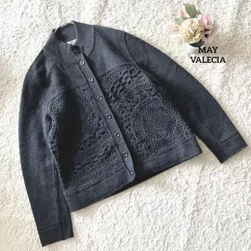 MAY VALECIA 다크 그레이 레이스 니트 가디건 일교차 대비