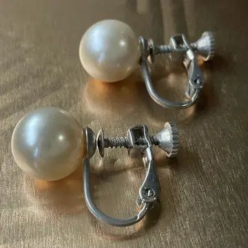 모조 진주 귀찌 화이트 펄 실버