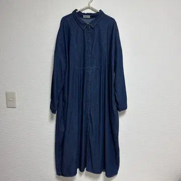 데님 셔츠 원피스 긴팔 다크 블루