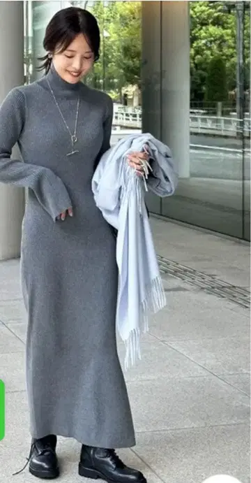 noble 내로우 타이 슬릿 니트 원피스 38