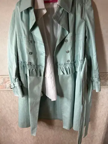 민트 그린 트렌치코트 허리 개더