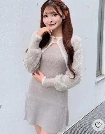 NOMAE 다이아 무늬 샤기 볼레로 니트 원피스