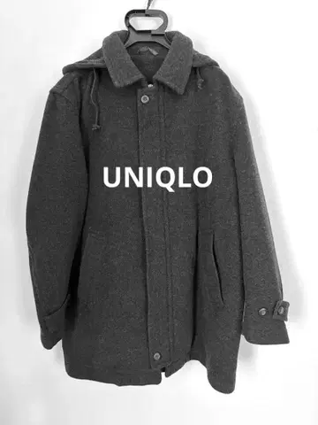 UNIQLO 후드 부착 다크 그레이 울 코트
