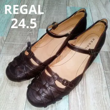 새상품급 REGAL 24.5 리갈 브라운 가죽 펌프스 스트랩