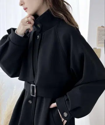 classicalelf 스탠드 카라 롱 코트 블랙