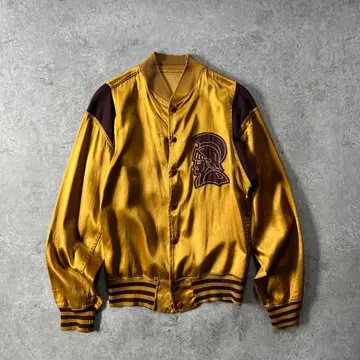 50s 60s 롤링스 빈티지 새틴 바시티 자켓 골드 34