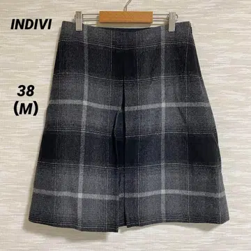 인디비 INDIVI 사다리꼴 스커트 [ M ] 무릎 기장 턱 체크 모노톤