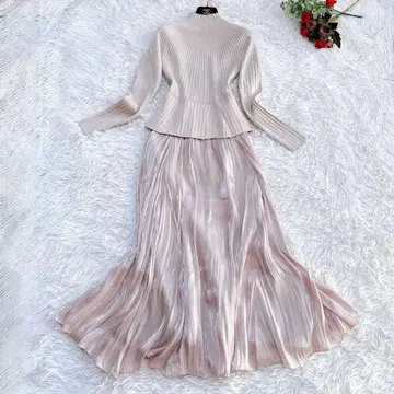 CELFORD 니트 원피스 긴팔 도킹 화이트 핑크 36