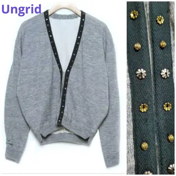 [ Ungrid ] 장식 V넥 가디건 그레이 x 네이비
