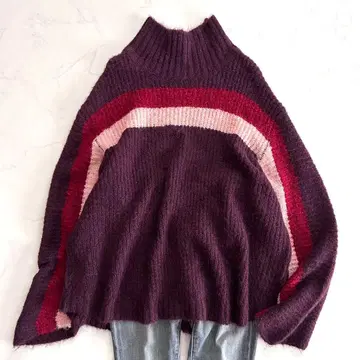 크누스머프 Knuth Marf 루즈 보더 니트 퍼플 하이넥